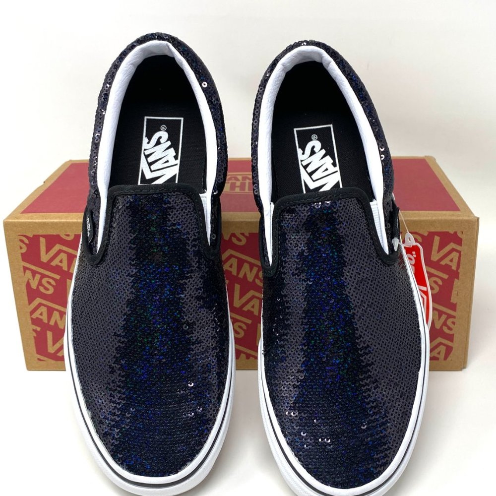 VANS Classic Slip-On Micro Sequins Black Glitter Sneakers Women Size VN0A4U382PC - Picture 3 of 11